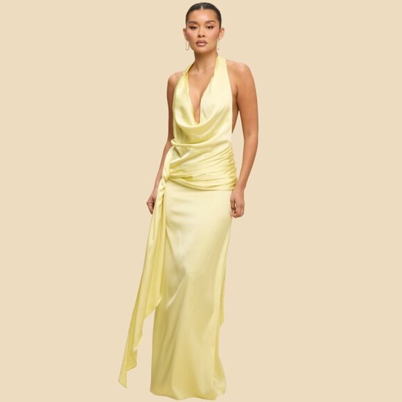 Dresses & Skirts - NWT -Yellow Satin Halter Maxi Dress Wedding Guest Prom (Medium)
